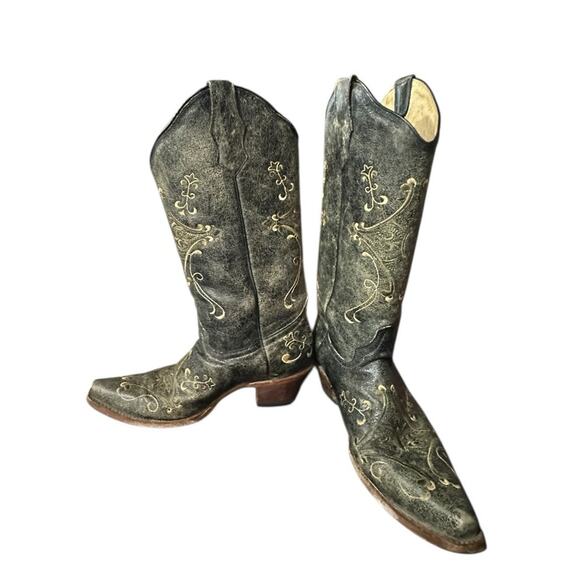 Circle G Womens Embroidery Crackle Leather Snip Toe Boots Size 9 Western L5048 - Picture 5 of 10